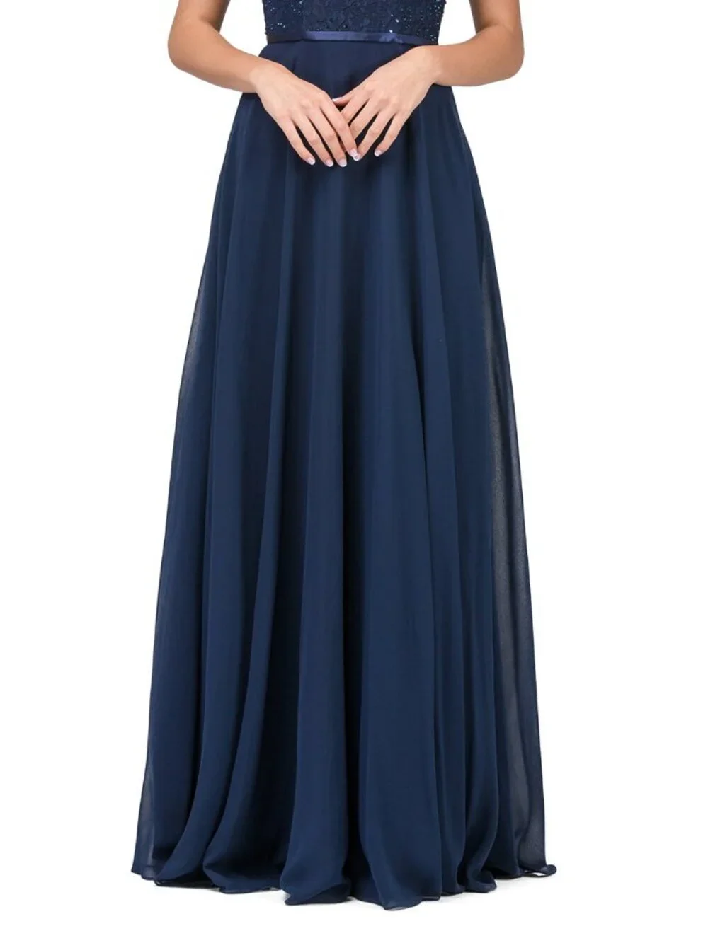 New Navy Sleeveless Elegant A-Line Long Formal Dress w/ Floral Lace DQ 2267